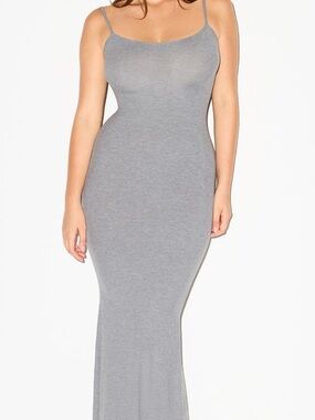 Skims Grey Bodycon Maxi Dress with Spaghetti Straps